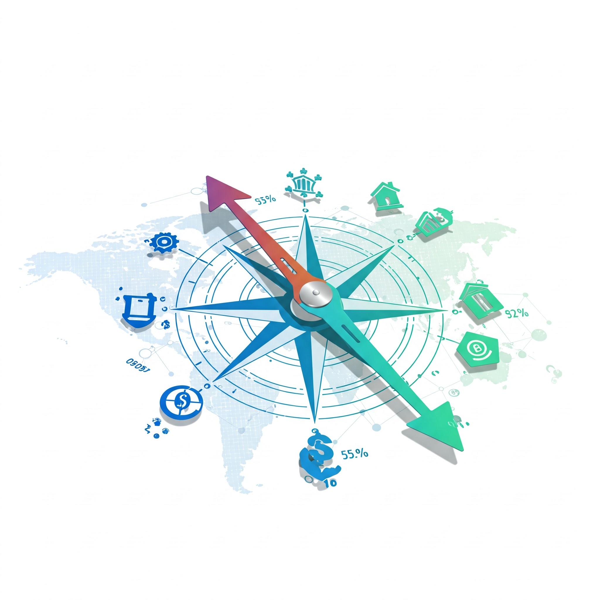 Compass pointing towards different investment options