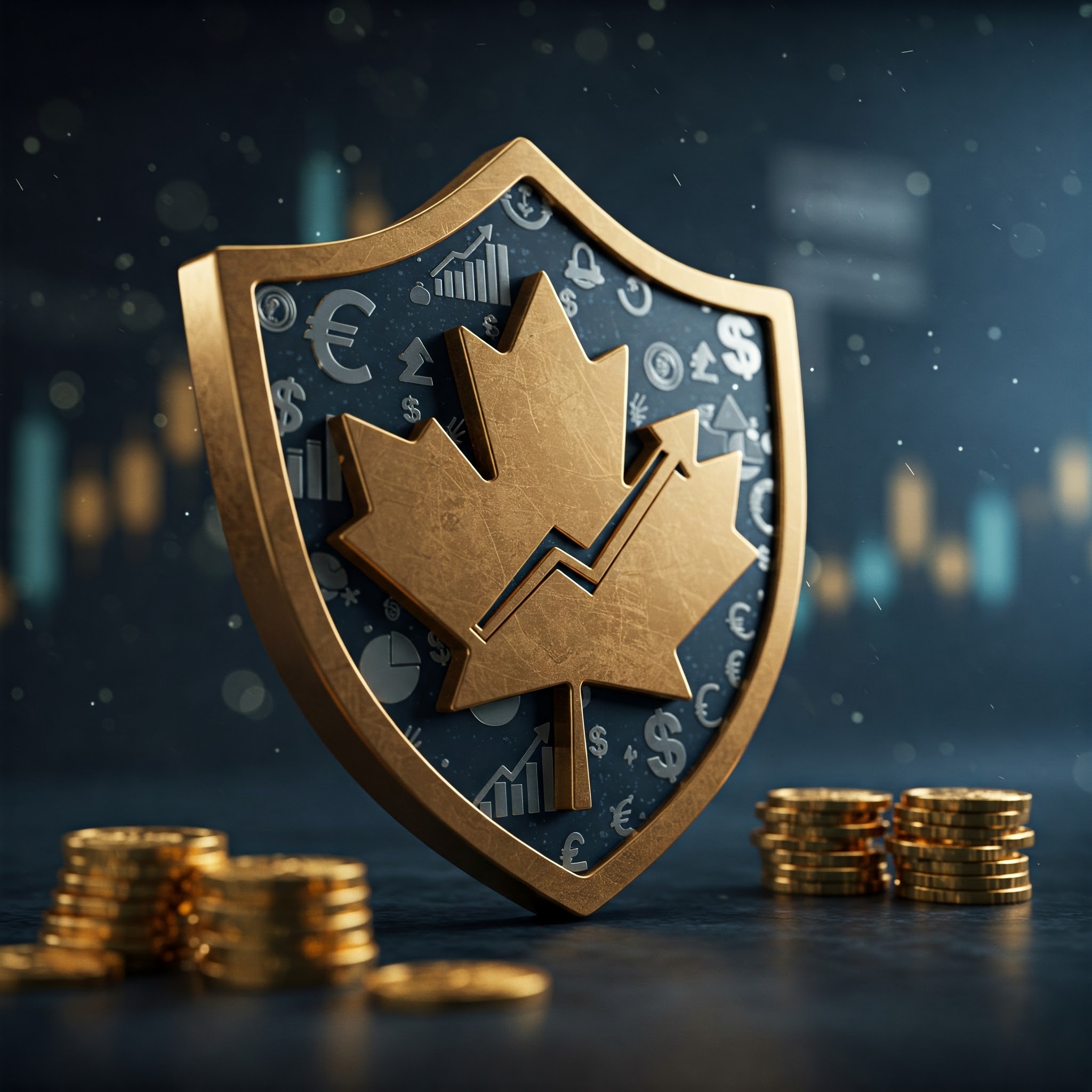 Shield protecting investment symbols